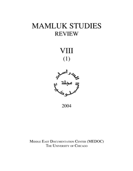 Mamluk Studies Review Vol. VIII, No. 1 (2004)