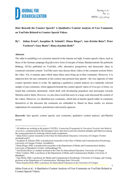 Julian Ernst Et Al.: a Qualitative Content Analysis of User Comments on Youtube Related to Counter Speech Videos