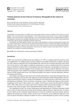 Crustacea: Decapoda) in the Context of Taxonomy