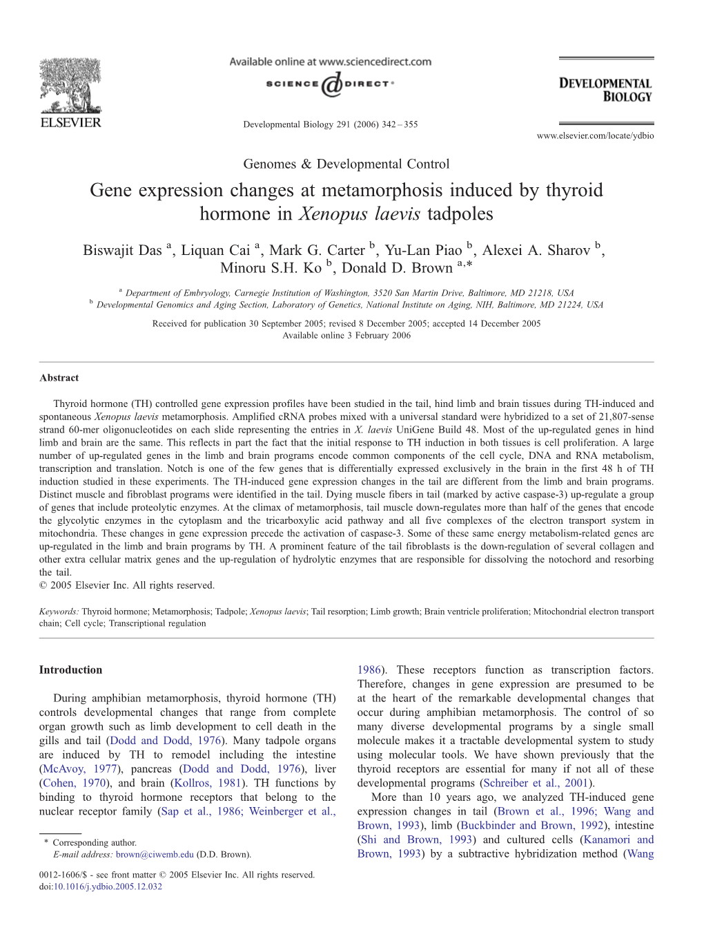 Gene Expression Changes at Metamorphosis Induced by Thyroid Hormone in Xenopus Laevis Tadpoles