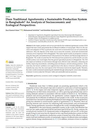 Does Traditional Agroforestry a Sustainable Production System in Bangladesh? an Analysis of Socioeconomic and Ecological Perspectives