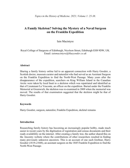 A Family Skeleton? Solving the Mystery of a Naval Surgeon on the Franklin Expedition