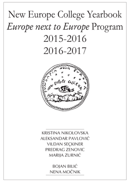 New Europe College Yearbook 2015-2016 2016-2017