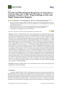 Growth and Physiological Responses of Adenophora Triphylla (Thunb.) A.DC