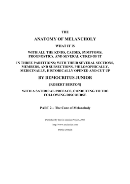 Anatomy of Melancholy by Democritus Junior