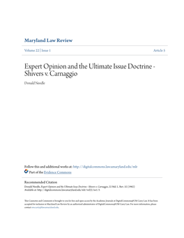 Expert Opinion and the Ultimate Issue Doctrine - Shivers V