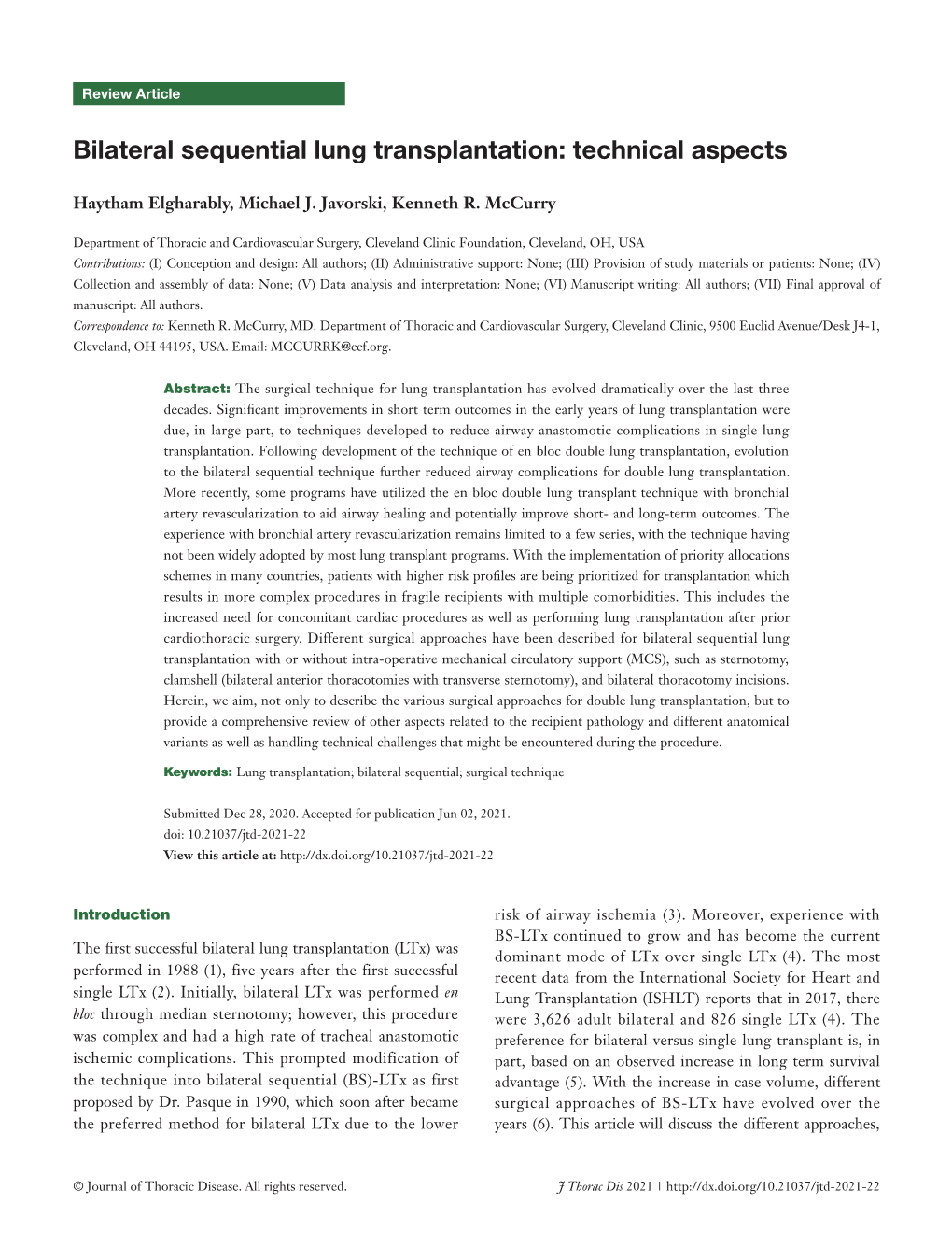 Bilateral Sequential Lung Transplantation: Technical Aspects