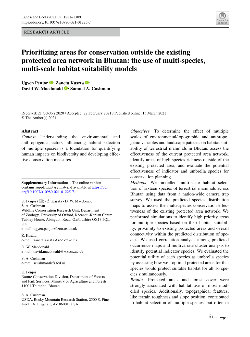 The Use of Multi‑Species, Multi‑Scale Habitat Suitability Models