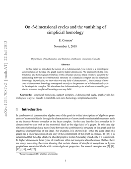 On D-Dimensional Cycles and the Vanishing of Simplicial Homology