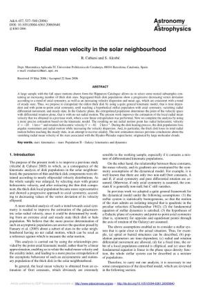 Radial Mean Velocity in the Solar Neighbourhood