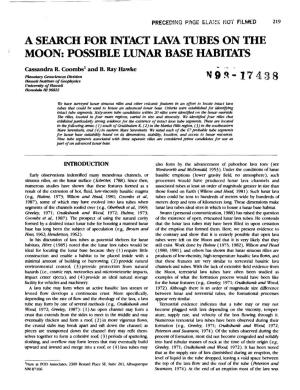 A SEARCH for INTACT IAVA TUBES on Llie MOON: POSSIBLE LUNAR BASE HABITATS