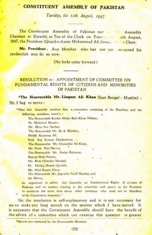 CONSTITUENT ASSEMBLY of PAKISTAN • Tuesday, the L2th August, 1947