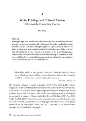 White Privilege and Cultural Racism Effects on the Counselling Process