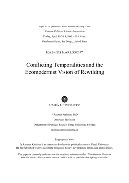 Conflicting Temporalities and the Ecomodernist Vision of Rewilding