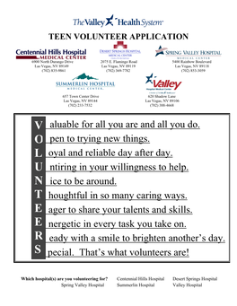 Teen Volunteer Application