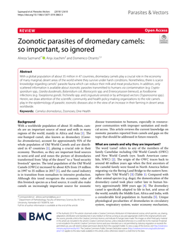 Zoonotic Parasites of Dromedary Camels: So Important, So Ignored Alireza Sazmand1* , Anja Joachim2 and Domenico Otranto1,3