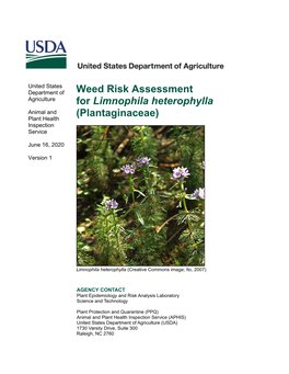 Weed Risk Assessment for Limnophila Heterophylla (Plantaginaceae)
