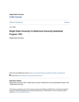 Wright State University Vs Bellarmine University Basketball Program 1981