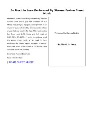 So Much in Love Performed by Sheena Easton Sheet Music