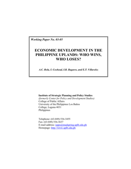 Economic Development in the Philippine Uplands: Who Wins, Who Loses?