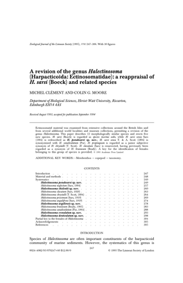 A Revision of the Genus Halectinosoma (Harpacticoida: Ectinosomatidae): a Reappraisal of H. Sarsi (Boeck) and Related Species