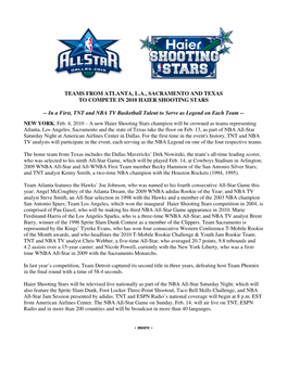 Teams from Atlanta, L.A., Sacramento and Texas to Compete in 2010 Haier Shooting Stars