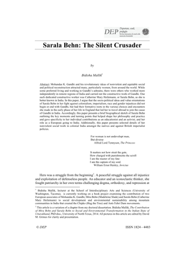 Sarala Behn: the Silent Crusader