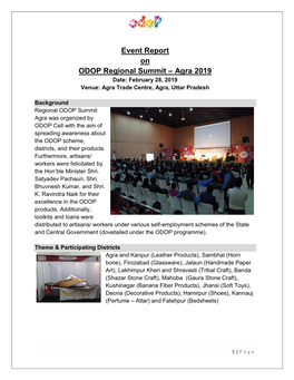 Event Report on ODOP Regional Summit – Agra 2019 Date: February 28, 2019 Venue: Agra Trade Centre, Agra, Uttar Pradesh