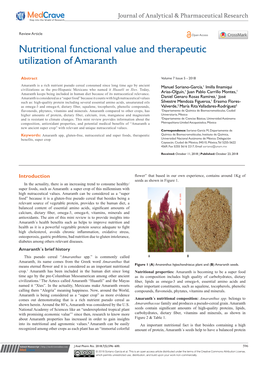Nutritional Functional Value and Therapeutic Utilization of Amaranth