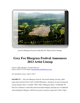 Grey Fox Bluegrass Festival Announces 2013 Artist Lineup