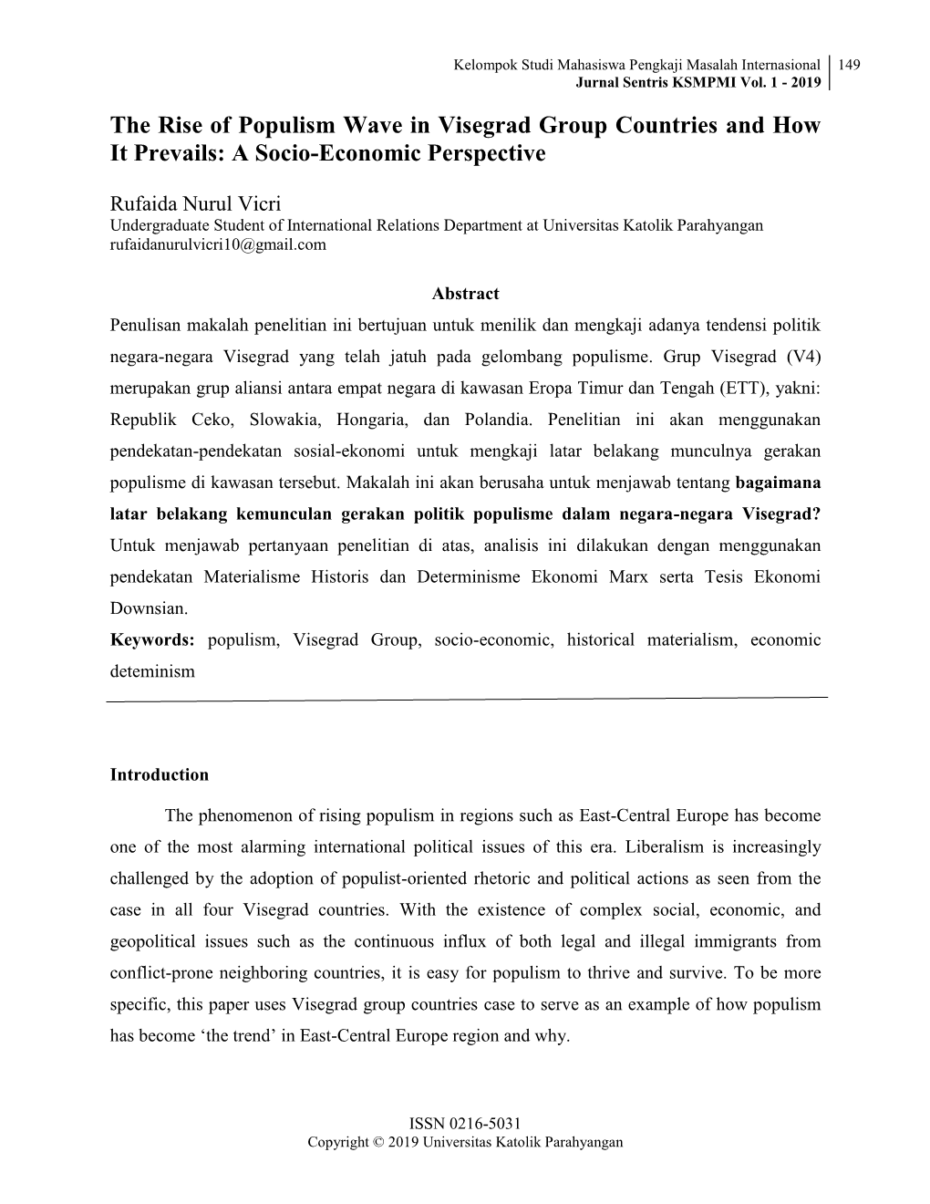 Jurnal Sentris KSMPMI Vol. 1 - 2019