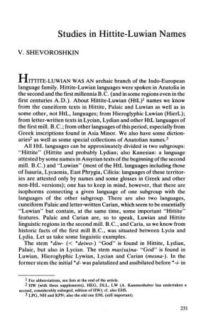 Studies in Hittite-Luwian Names