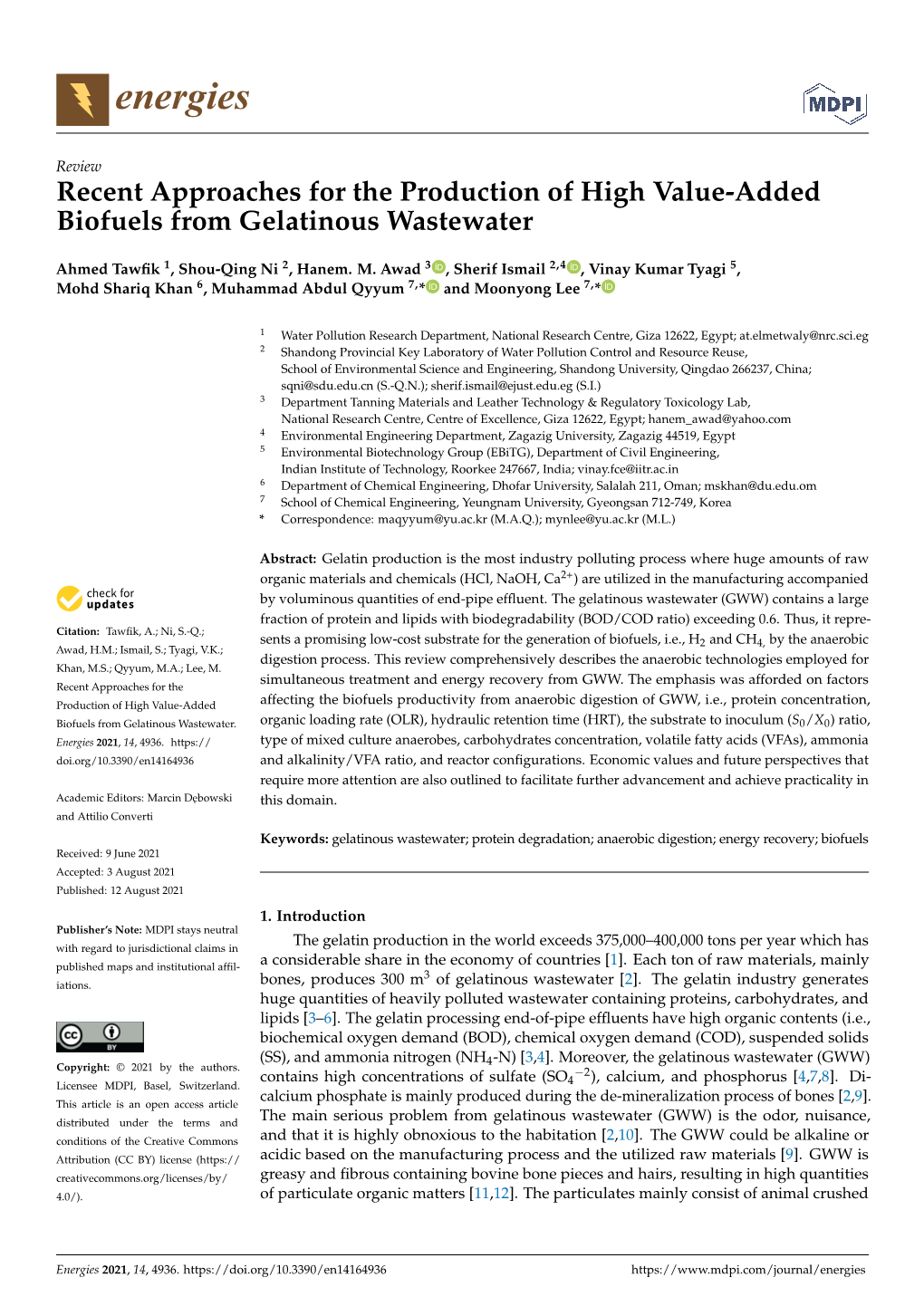 Recent Approaches for the Production of High Value-Added Biofuels from Gelatinous Wastewater