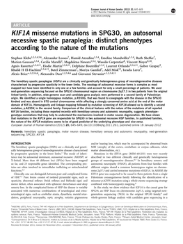 KIF1A Missense Mutations in SPG30, an Autosomal Recessive Spastic Paraplegia: Distinct Phenotypes According to the Nature of the Mutations
