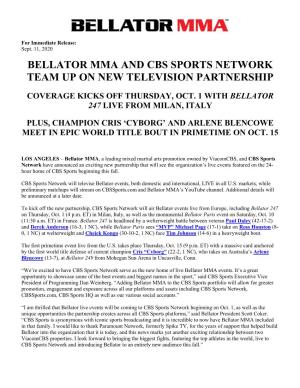 Bellator Mma and Cbs Sports Network Team up on New Television Partnership