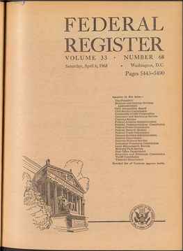 FEDERAL REGISTER VOLUME 33 • NUMBER 68 Saturday, April 6,1968 • Washington, D.C
