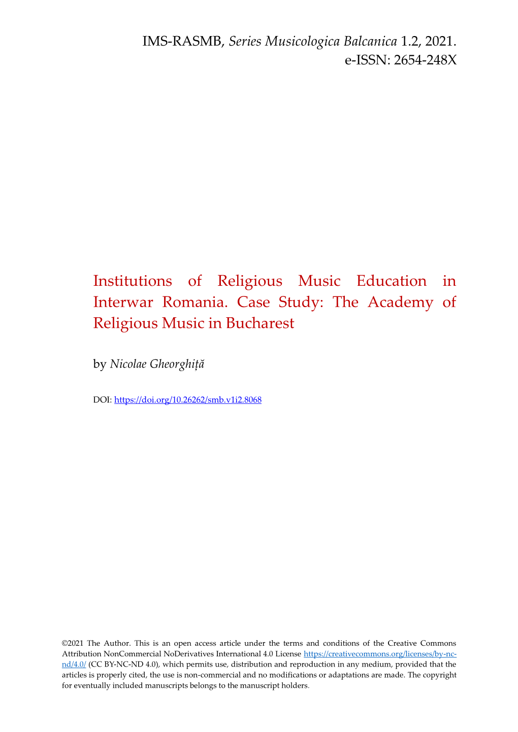 Institutions of Religious Music Education in Interwar Romania