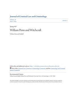 William Penn and Witchcraft William Renwick Riddell