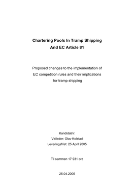 Chartering Pools in Tramp Shipping and EC Article 81