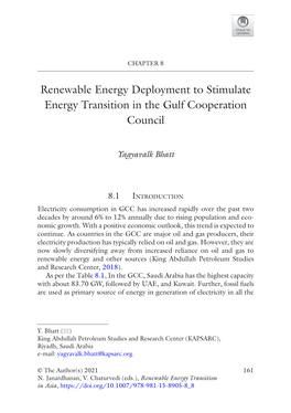 Renewable Energy Deployment to Stimulate Energy Transition in the Gulf Cooperation Council