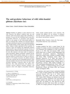 The Anti-Predator Behaviour of Wild White-Handed Gibbons (Hylobates Lar)