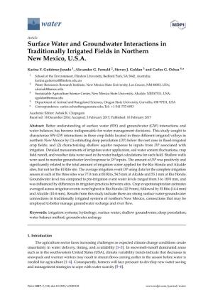 Surface Water and Groundwater Interactions in Traditionally Irrigated Fields in Northern New Mexico, U.S.A
