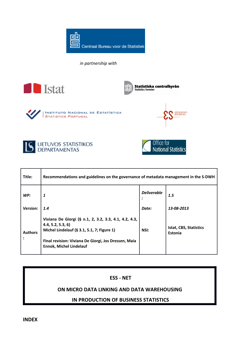 Recommendation and Guidelines on the Governance of Metadata Management in the S-DWH