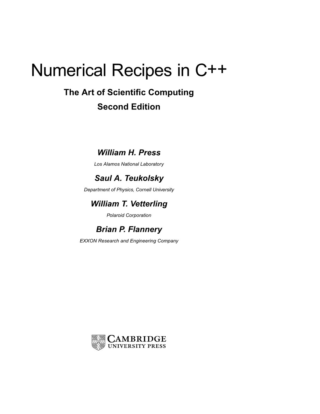 Numerical Recipes in C++ the Art of Scientiﬁc Computing Second Edition