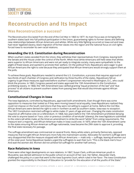 Reconstruction and Its Impact Source Set Teaching Guide