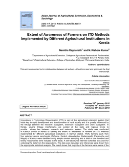 Extent of Awareness of Farmers on ITD Methods Implemented by Different Agricultural Institutions in Kerala