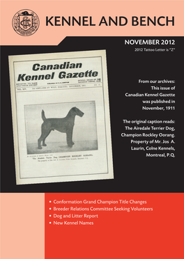 Kennel Names a MONTHLY INFORMATION SUPPLEMENT KENNEL and BENCH NOVEMBER 2012 CONTENTS