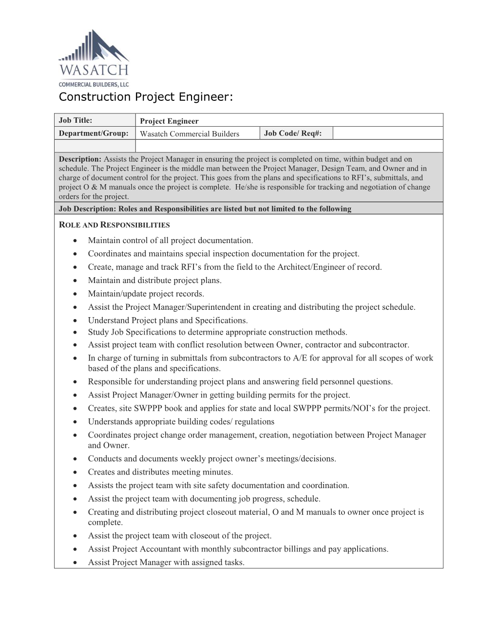 Construction Project Engineer