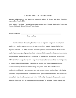 Lichen Functional Trait Variation Along an East-West Climatic Gradient in Oregon and Among Habitats in Katmai National Park, Alaska