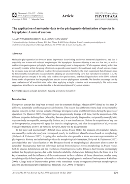 Phytotaxa, the Application of Molecular Data to The